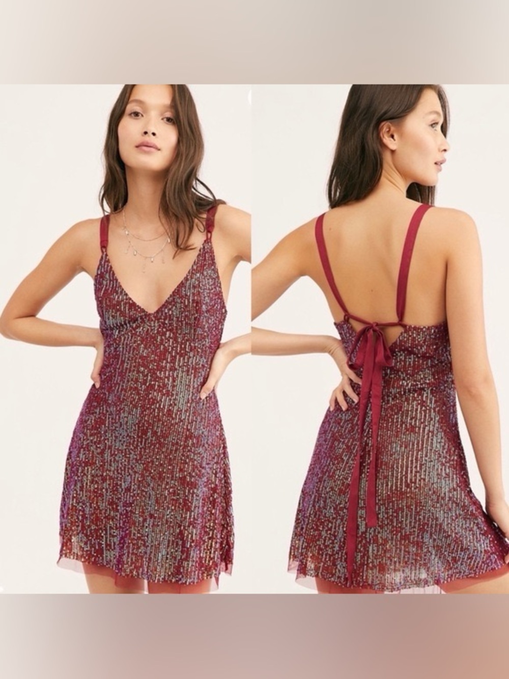 Free People Gold Rush Mini Dress Wine Full Sequin